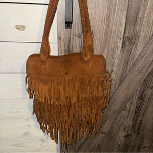 Boho Fringe Suede Shoulder Bag in Brown